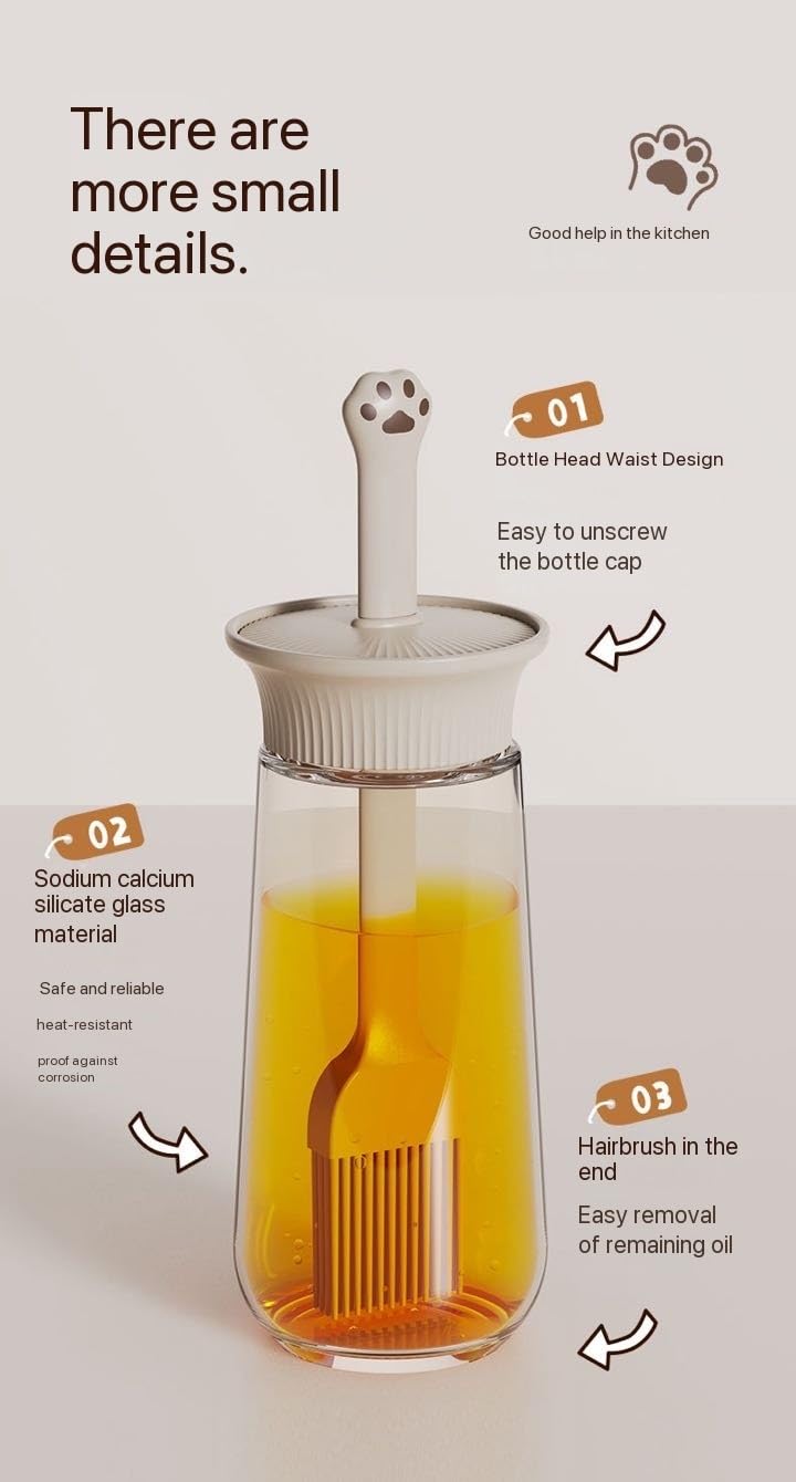 Zollyss Oil Dispenser Bottle with Silicone Brush, 280 ml, Leakproof, Transparent Jar - Image 3