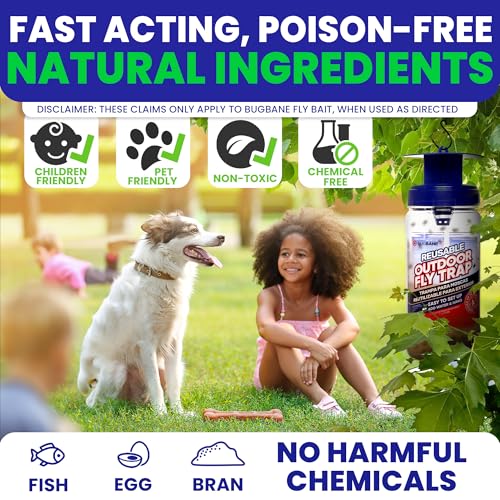 BugBane 2 Fly Traps Outdoor Fly Trap for Patio with 4 Non-Toxic Dissolvable Bait Refills. Reusable Hanging Bug Catcher Killer for All Filth Flies for Outside Bug Control Yard Ranch. Hanging Chains Included - Image 3