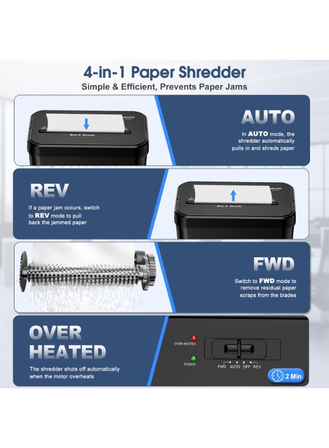 سنشر آلة تمزيق الورق SINCHER ذات 6 شفرات، مستوى أمان P-4، أوضاع تشغيل تلقائي/يدوي، حماية من السخونة الزائدة، مقاومة للانحشار، سلة مهملات سعة 13 لتر مع نافذة ومقبض حمل، تمزق الورق والبطاقات للاستخدام المنزلي والمكتبي - Image 4