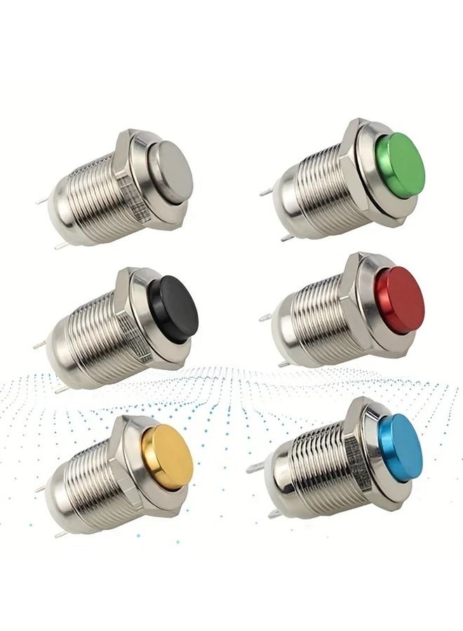 6 قطع زر ضغط معدني عالٍ مستدير أحمر 12 ملم مؤقت لتشغيل السيارة بوق جرس سماعة إعادة ضبط تلقائي - Image 5