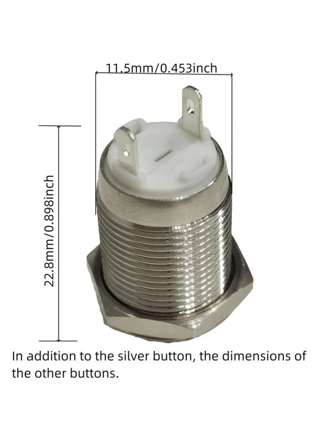 6 قطع زر ضغط معدني عالٍ مستدير أحمر 12 ملم مؤقت لتشغيل السيارة بوق جرس سماعة إعادة ضبط تلقائي - Image 3