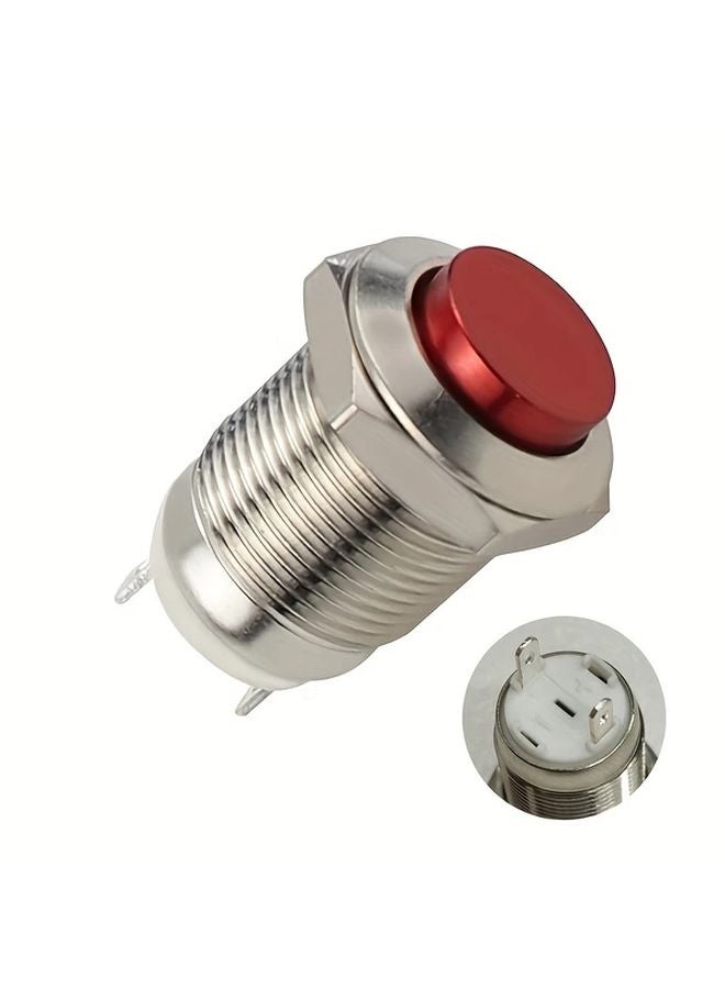 6 قطع زر ضغط معدني عالٍ مستدير أحمر 12 ملم مؤقت لتشغيل السيارة بوق جرس سماعة إعادة ضبط تلقائي - Image 1