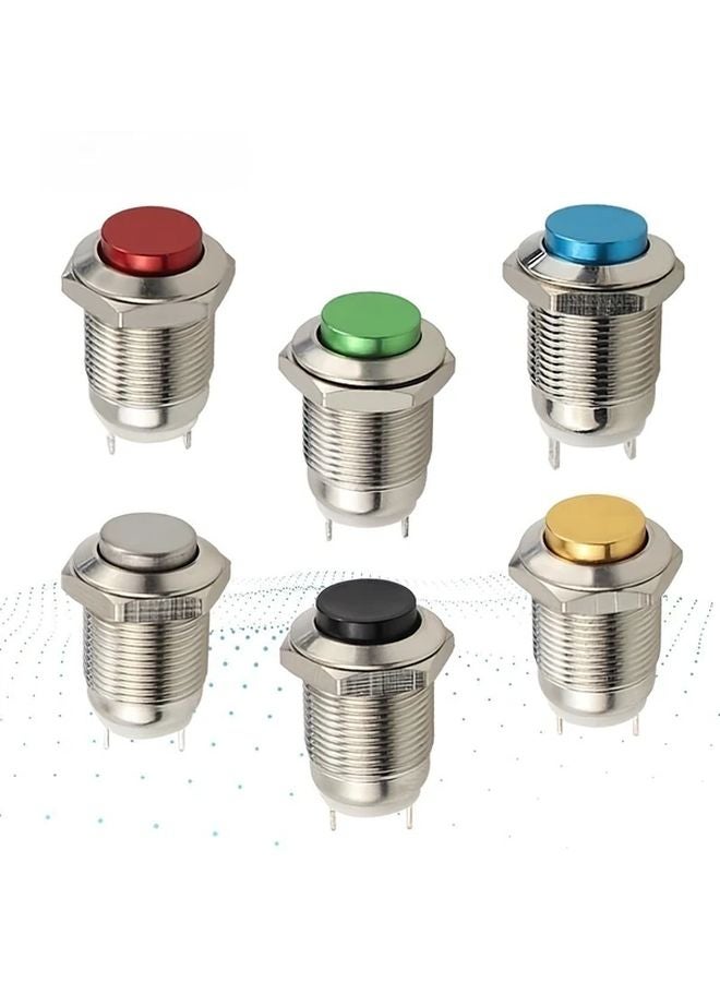 6 قطع زر ضغط معدني عالٍ مستدير أحمر 12 ملم مؤقت لتشغيل السيارة بوق جرس سماعة إعادة ضبط تلقائي - Image 2