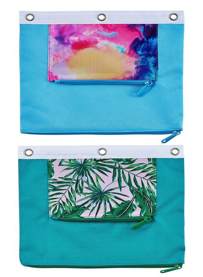 It's Academic Pencil Pouch for 3-Ring Binder, 2-Pockets with Zipper, for School Supplies, Large & Mini Pouch, Palm Tree & Watercolor Design, 2-Pack - Image 1