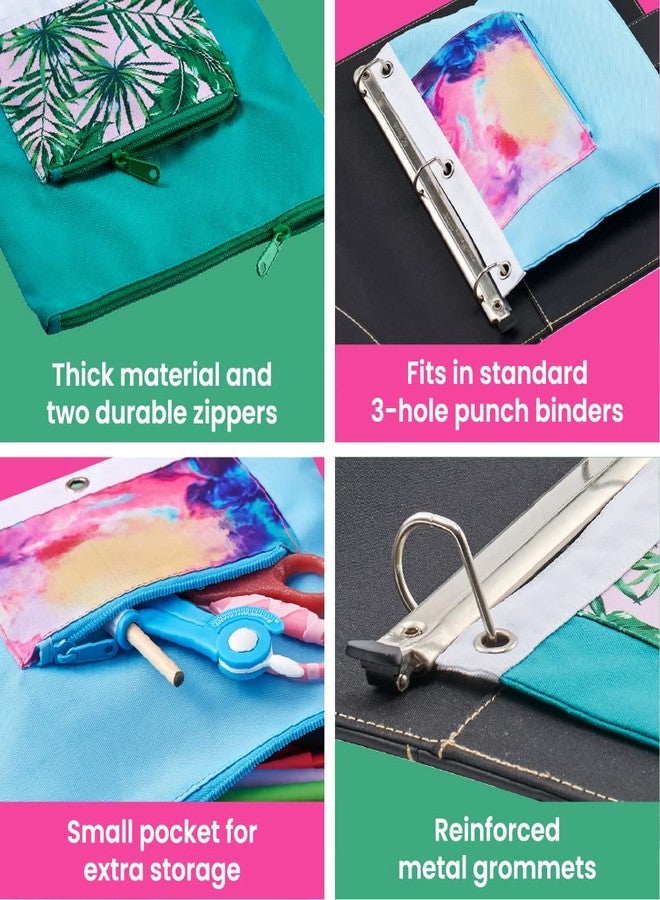 It's Academic Pencil Pouch for 3-Ring Binder, 2-Pockets with Zipper, for School Supplies, Large & Mini Pouch, Palm Tree & Watercolor Design, 2-Pack - Image 2