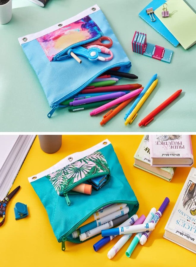 It's Academic Pencil Pouch for 3-Ring Binder, 2-Pockets with Zipper, for School Supplies, Large & Mini Pouch, Palm Tree & Watercolor Design, 2-Pack - Image 3