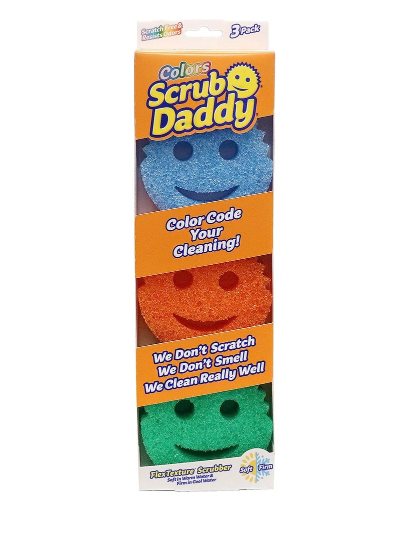 مجموعة إسفنجة سكرب دادي - ألوان - إسفنجات خالية من الخدش للأطباق والمنزل، مقاومة للرائحة، ناعمة في الماء الدافئ، ثابتة في البرد، تنظيف عميق، آمنة للاستخدام في غسالة الأطباق، متعددة الاستخدامات، عملية، مريحة، 3 قيراط - Image 1