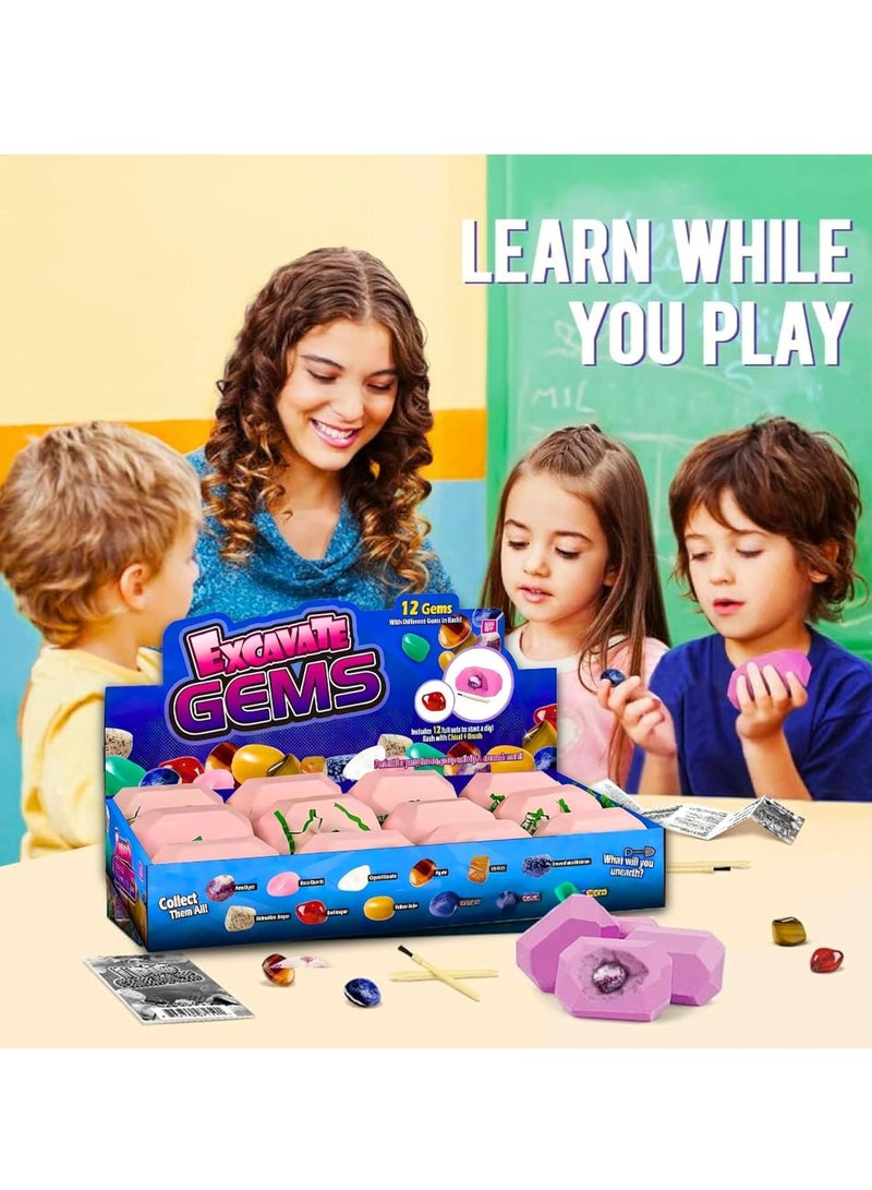 ARGT طقم حفر الأحجار الكريمة - 12 حجر كريم حقيقي وطقم تعدين الكريستال للأطفال - لعبة علمية في العلوم والتاريخ والجيولوجيا مع أدوات الحفر - هدية تعليمية ممتعة للأولاد والبنات من عمر 6 سنوات وما فوق - Image 4
