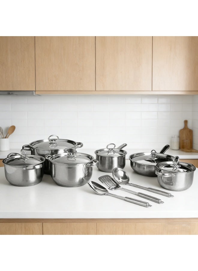 15pcs Stainless Steel Cookware Set,Professional Quality Household And Commercial Kitchen Cookware, Kitchen Cookware Set And Utensils,Dishwasher Safe, Essential For Holiday Cooking - Image 2