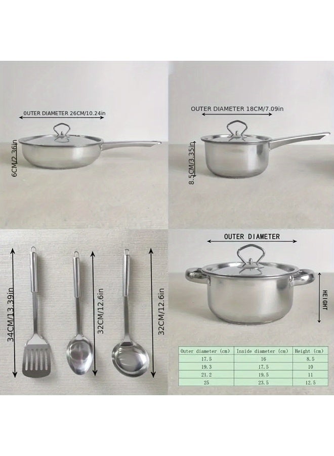 15pcs Stainless Steel Cookware Set,Professional Quality Household And Commercial Kitchen Cookware, Kitchen Cookware Set And Utensils,Dishwasher Safe, Essential For Holiday Cooking - Image 5