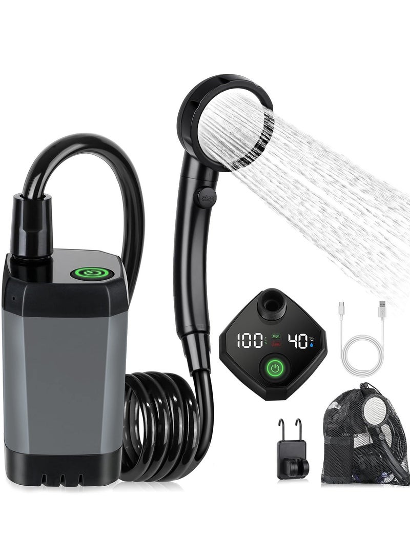 شو وو دش تخييم محمول قابل لإعادة الشحن، مضخة دش، مجموعة دش خارجية مع شاشة LED ذكية، 3 أوضاع رش، قياس درجة الحرارة، حقيبة تخزين للمشي لمسافات طويلة، السفر، السيارة، الحيوانات الأليفة - Image 1