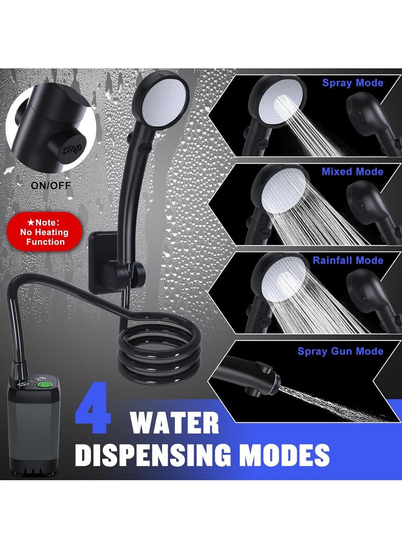 شو وو دش تخييم محمول قابل لإعادة الشحن، مضخة دش، مجموعة دش خارجية مع شاشة LED ذكية، 3 أوضاع رش، قياس درجة الحرارة، حقيبة تخزين للمشي لمسافات طويلة، السفر، السيارة، الحيوانات الأليفة - Image 3