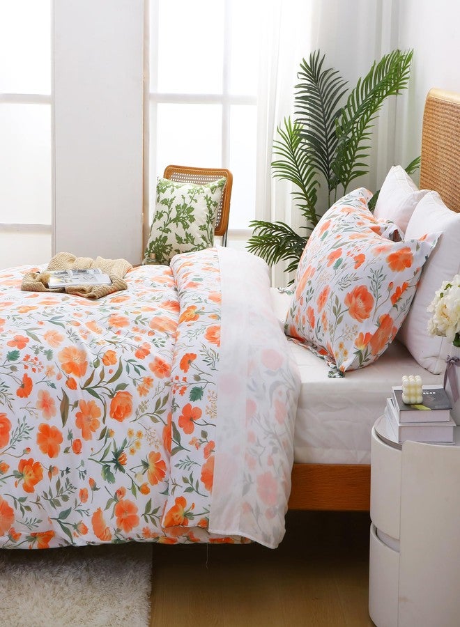 Mooreeke Floral Full Size Comforter Sets, Orange Flower Botanical Patterned Bedding for All Seasons, 3-Piece Vintage Bed in a Bag with Fluffy Quilted Reversible Comforter & 2 Pillow Shams - Image 5