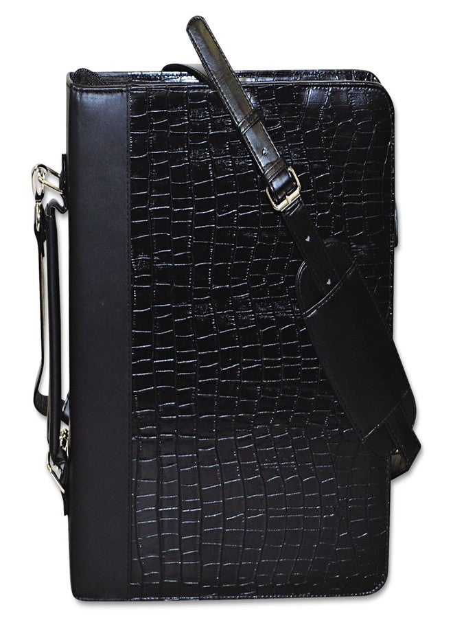 Buxton Zip-Around Cal-Q Folio, Croco Cover, Calculator, 3-Ring, Pad, Pocket, Black
