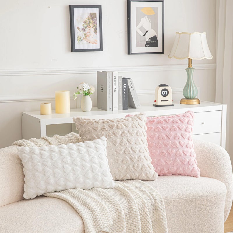 AQOTHES Set of 2 Heart Love Cute Pink Decorative Valentines Throw Pillow Covers 20x20  Soft Plush Faux Fur Wool Pillow Covers for Couch Sofa Home - Image 4