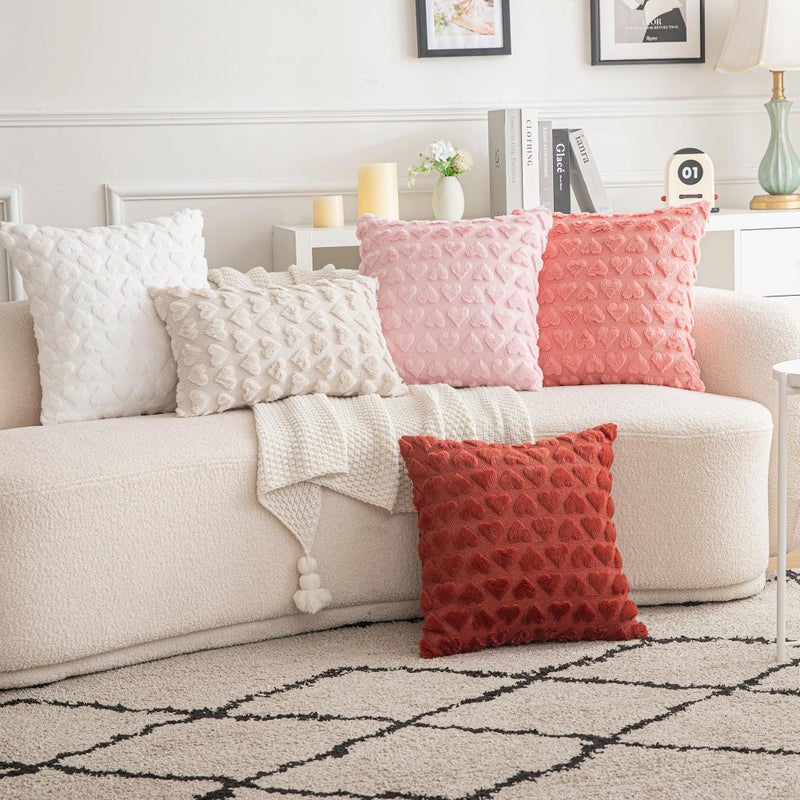 AQOTHES Set of 2 Heart Love Cute Pink Decorative Valentines Throw Pillow Covers 20x20  Soft Plush Faux Fur Wool Pillow Covers for Couch Sofa Home - Image 5