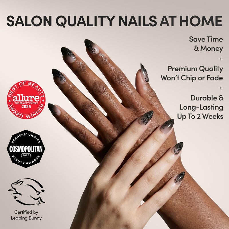 Glamnetic Press On Nails - 'Til Death | Ombre 3D Lace Medium Almond Fake Nails with Glossy Finish, Salon Quality Halloween Nails | 15 Sizes - 30 Nail Kit with Glue - Image 2