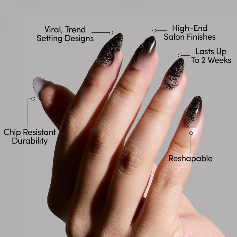 Glamnetic Press On Nails - 'Til Death | Ombre 3D Lace Medium Almond Fake Nails with Glossy Finish, Salon Quality Halloween Nails | 15 Sizes - 30 Nail Kit with Glue - Image 3