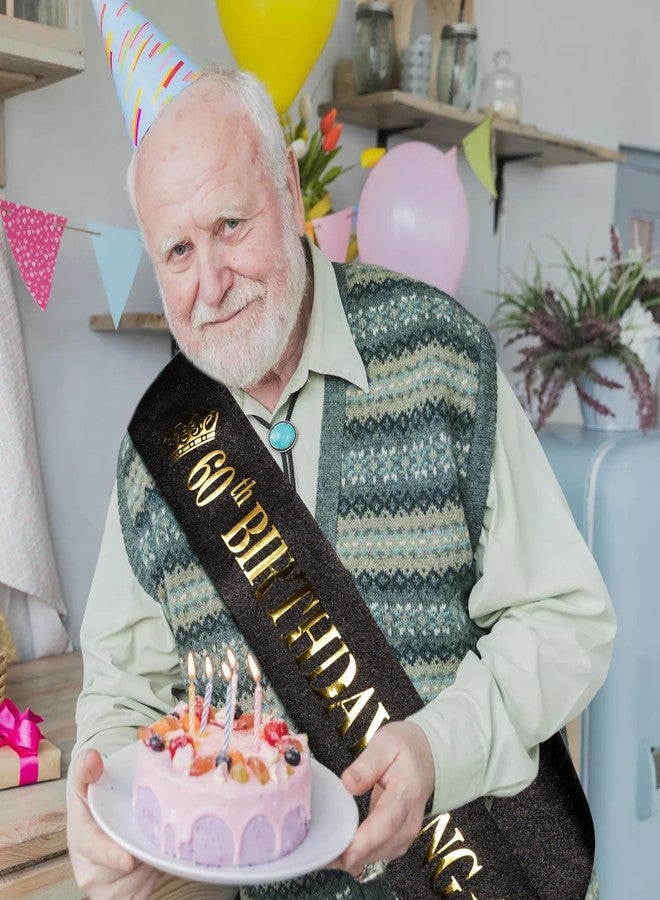 هابدو وشاح عيد ميلاد للرجال، وشاح عيد ميلاد سعيد 60 من هابدو، وشاح أسود ملكي لعيد الميلاد مزين بحروف ذهبية، زينة عيد ميلاد 60 للرجال، لوازم حفلات عيد الميلاد - Image 4