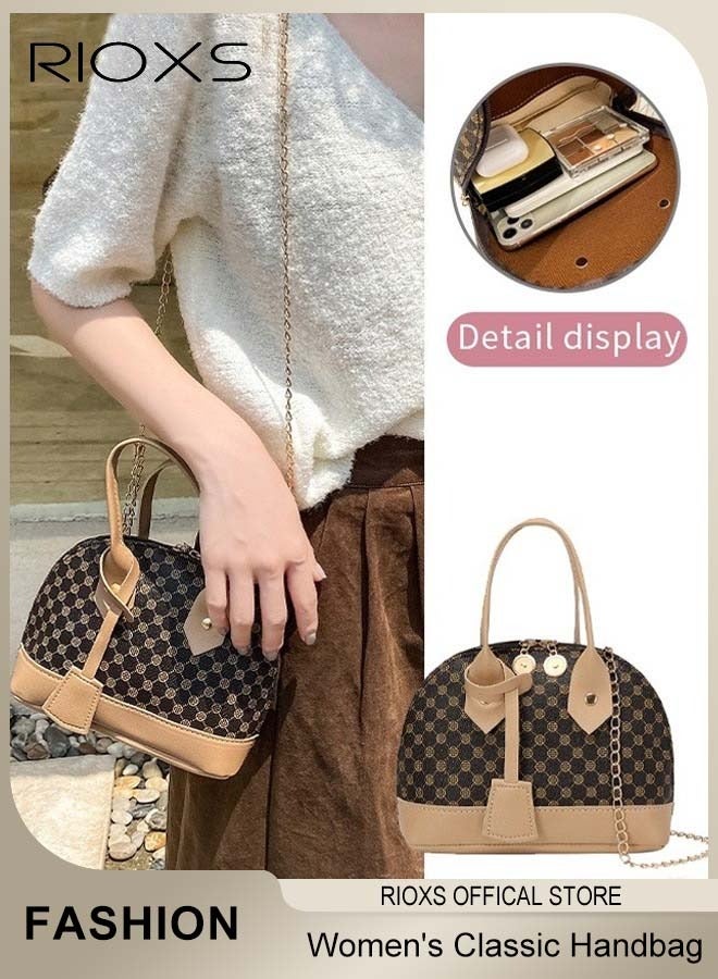 RIOXS Women's Handbag,Trendy Hand Bag,Classic Dome Satchel Handbag With Chain Strap,Leisure Crossbody Bag,Ideal Gift For Women Ladies,Fashion Handbag For Work Office Travel Shooping - Image 1