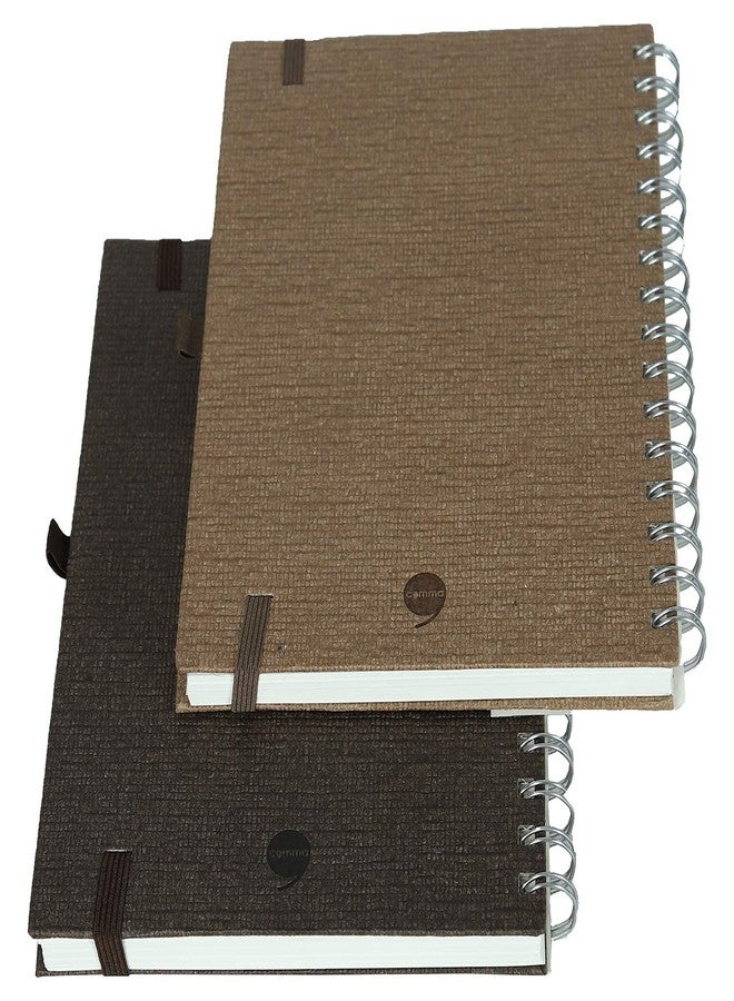 COMMA Abaca - A5 Size - Wire-O-Bound Spiral Notebook with Pen & Elastic Band Closure - 200 Pages - 80gsm Natural Shade Paper - Textured Cover Material - Pack of 2 - (Chocolate + Walnut Brown) - Image 5