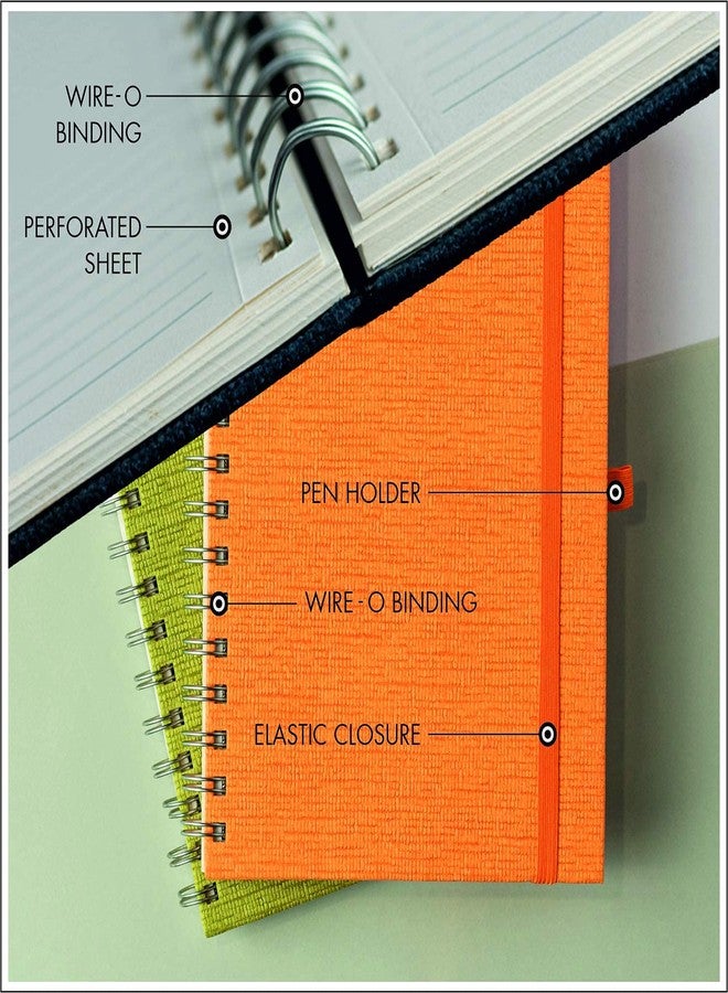 COMMA Abaca - A5 Size - Wire-O-Bound Spiral Notebook with Pen & Elastic Band Closure - 200 Pages - 80gsm Natural Shade Paper - Textured Cover Material - Pack of 2 - (Chocolate + Walnut Brown) - Image 3