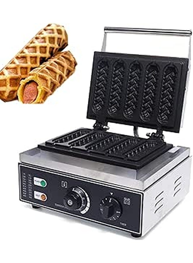 Commercial French Hot Dog Waffle Maker Iron Machine, Electric Nonstick 5/6 PCS Corn Dog Maker, 1550W French Muffin Cooker with Temp Control, Double-sided Press Hot Dog Maker, Easy To Clean, for Snack( 
