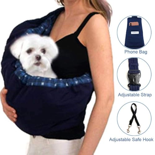 OrgMemory Pet Sling Carrier, OrgMemory Adjustable Bag, Small Dog Cat Outdoor Shoulder Carrier Most Suitable: 3-8 lbs (Blue Plaid) - Image 5
