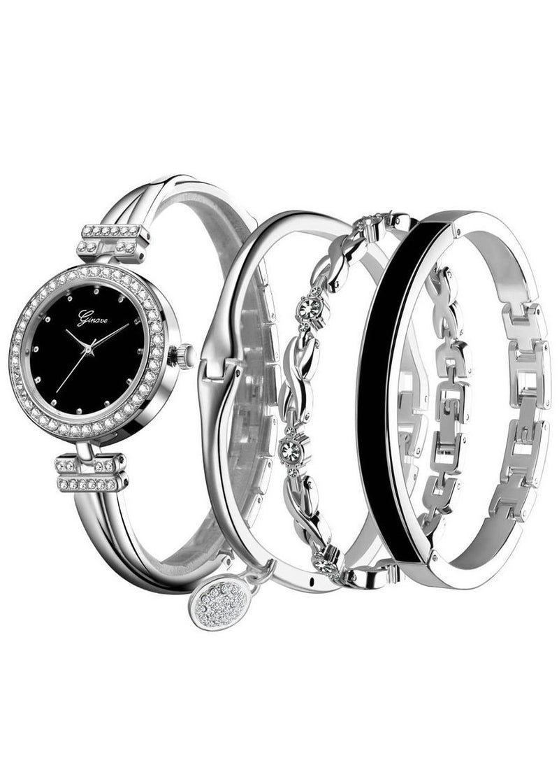 Ginave Women's Stainless Steel Analog Wristwatch With 3 Bracelets - Image 2