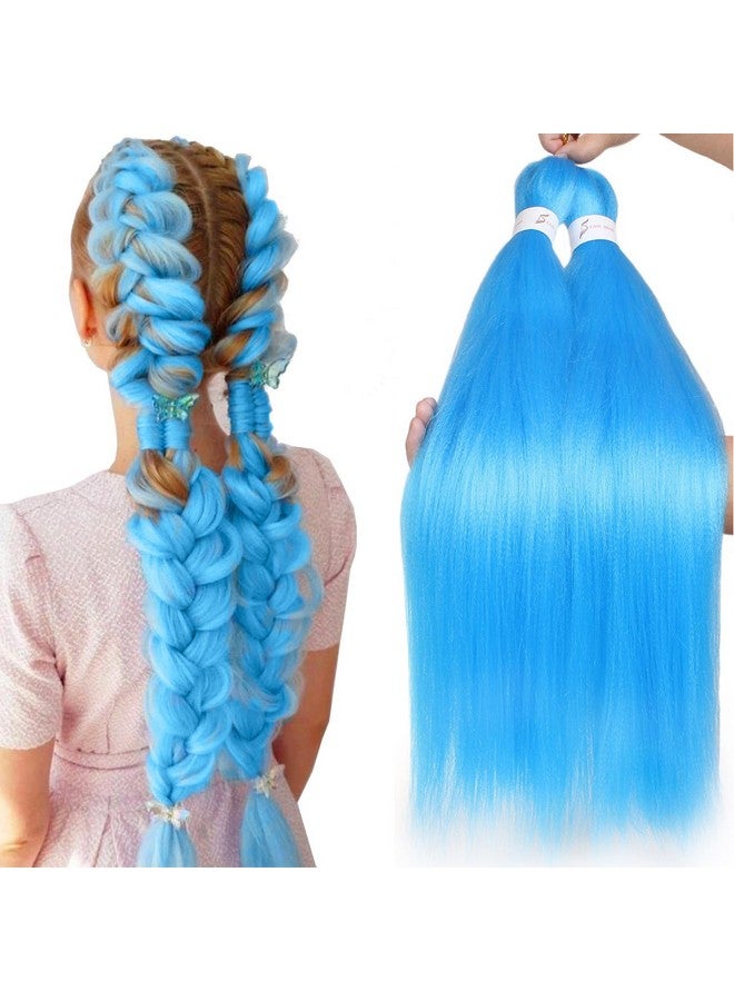 Leeven 26 Inch Blue Pre Stretched Braiding Hair 2 Pack Braiding Hair Blue Braiding Hair Extensions For Braiding Crochet Hair (Azure Blue) - Image 1
