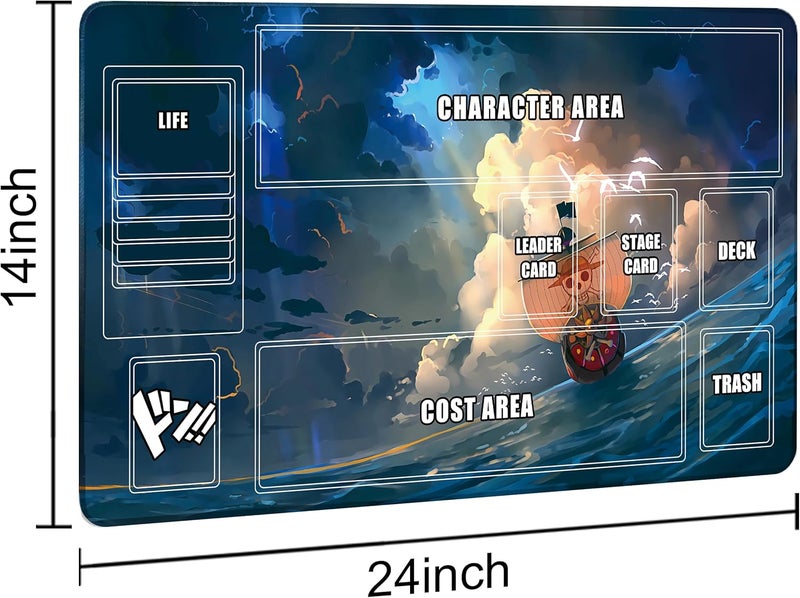 Extalas Playmat for One Piece Card Game (24x14 Inches): with Non-Slip Rubber, Zones Design, a Professional Storage Bag Included, Plus a Limited-Time Gift of a Set of 20 Damage Counters (Wave Boat) - Image 2