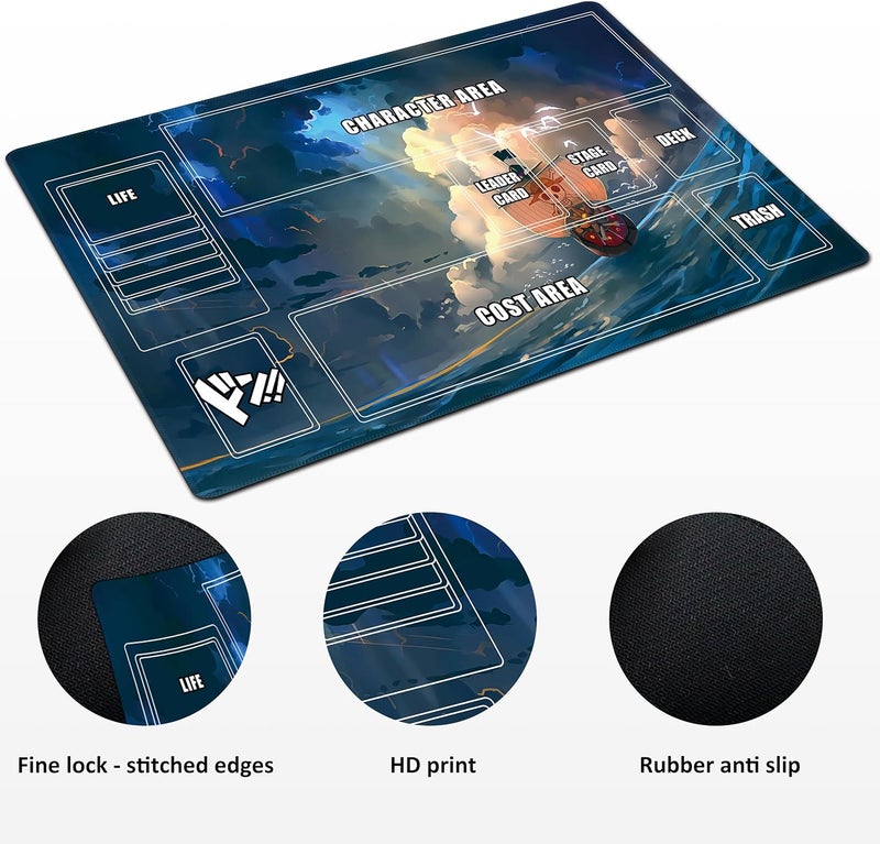 Extalas Playmat for One Piece Card Game (24x14 Inches): with Non-Slip Rubber, Zones Design, a Professional Storage Bag Included, Plus a Limited-Time Gift of a Set of 20 Damage Counters (Wave Boat) - Image 3