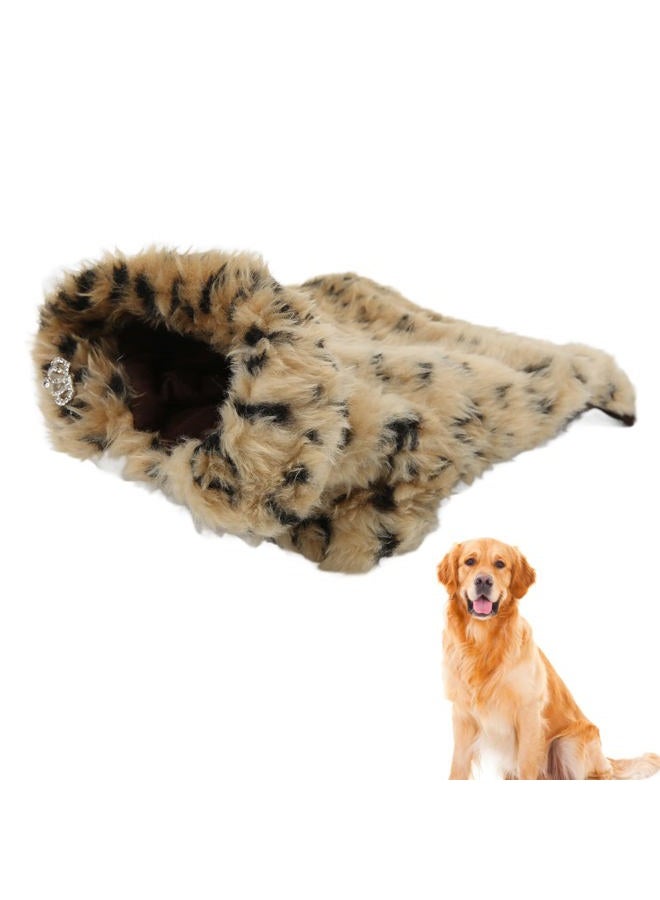 ariarly Leopard Print Sweater Dog Coat Pet Leopard Print Cloak Cute Retro Stylish Puppy Plush Jacket for Autumn and Winter (M) - Image 2