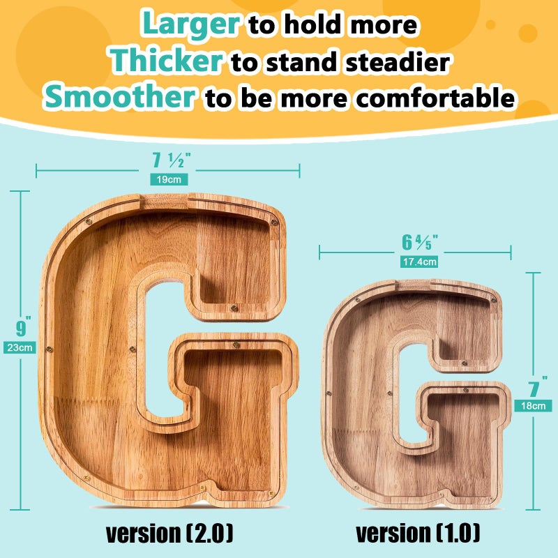 SummiDate Wooden Letter Piggy Bank for Kids Piggy Bank for Boys Girls Toddler Alphabet G Money Bank Personalized Initial Wood Coin Bank Birthday for Kids G - Image 3