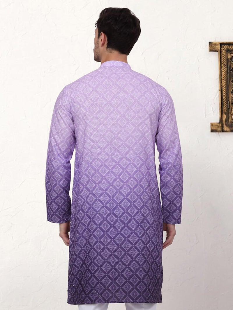 Jompers Men's Purple Ombre Pure Cotton Straight Kurta (Purple, M) - Image 2