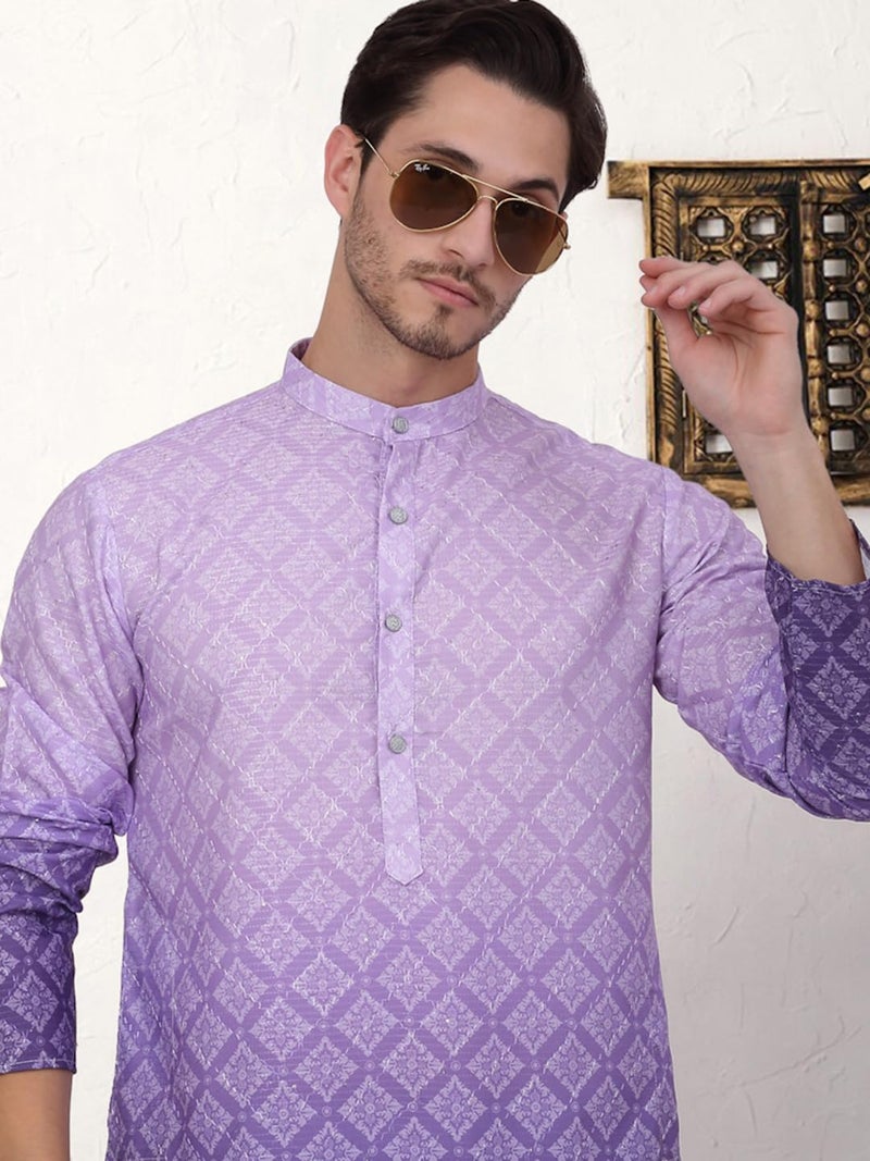 Jompers Men's Purple Ombre Pure Cotton Straight Kurta (Purple, M) - Image 5