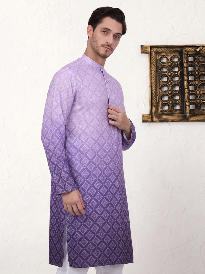 Jompers Men's Purple Ombre Pure Cotton Straight Kurta (Purple, M) - Image 3