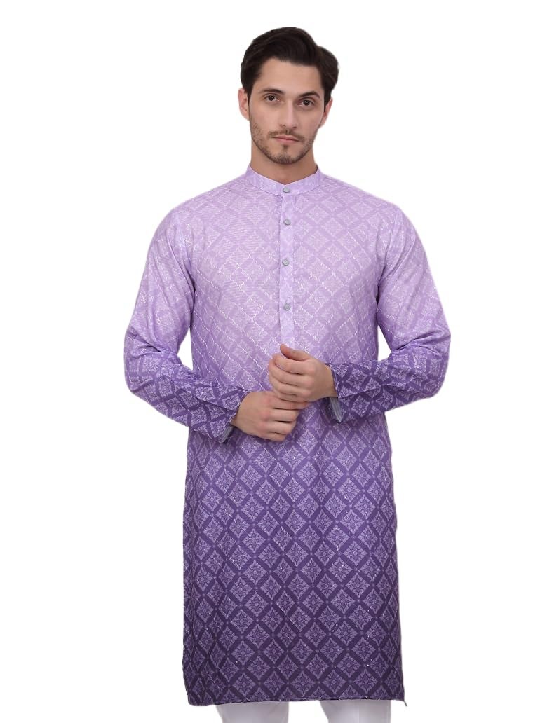 Jompers Men's Purple Ombre Pure Cotton Straight Kurta (Purple, M) - Image 1