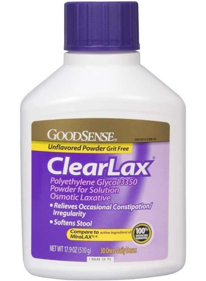 Good Sense ClearLax, Polyethylene Glycol 3350 Powder for Solution, Osmotic Laxative, 17.9 Ounce