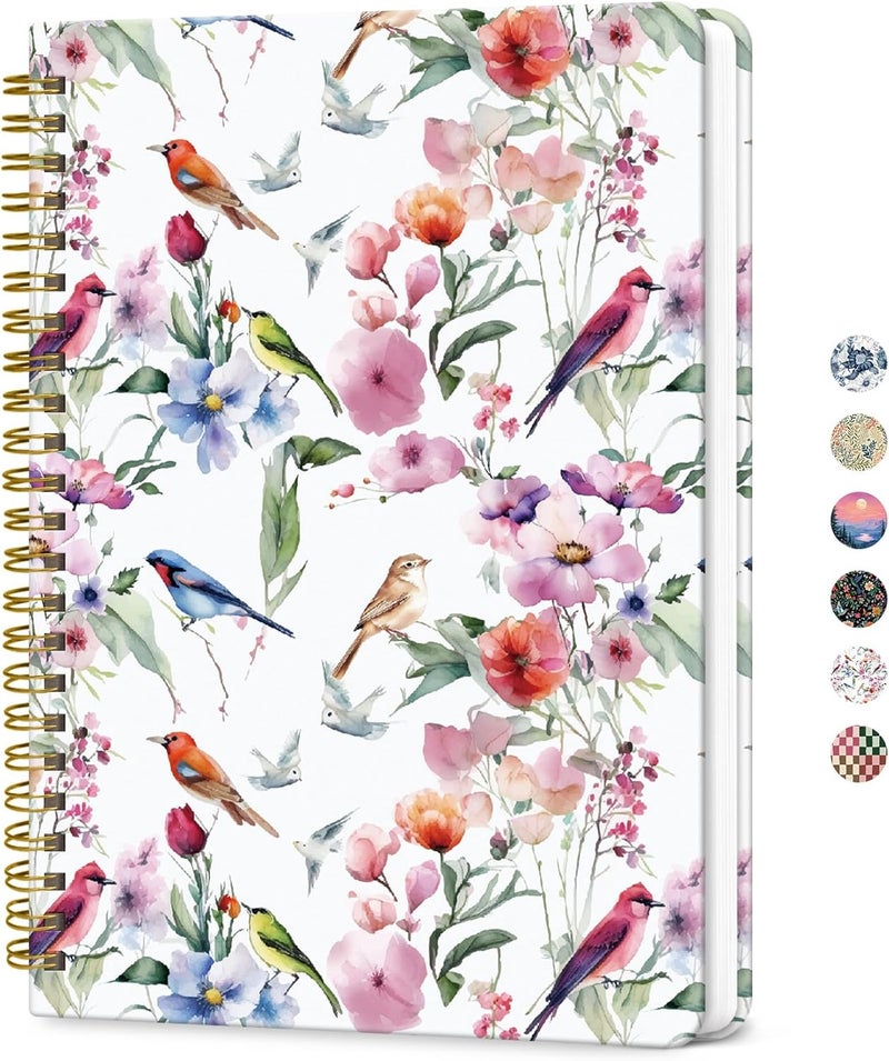 ZOTIA Lined Spiral Journal Notebook for Women, A5 College Ruled Journals for Writing, Hardcover Notebooks for Work, Note Taking and Office School Supplies, 140 Pages - Songbird Bloom - Image 1