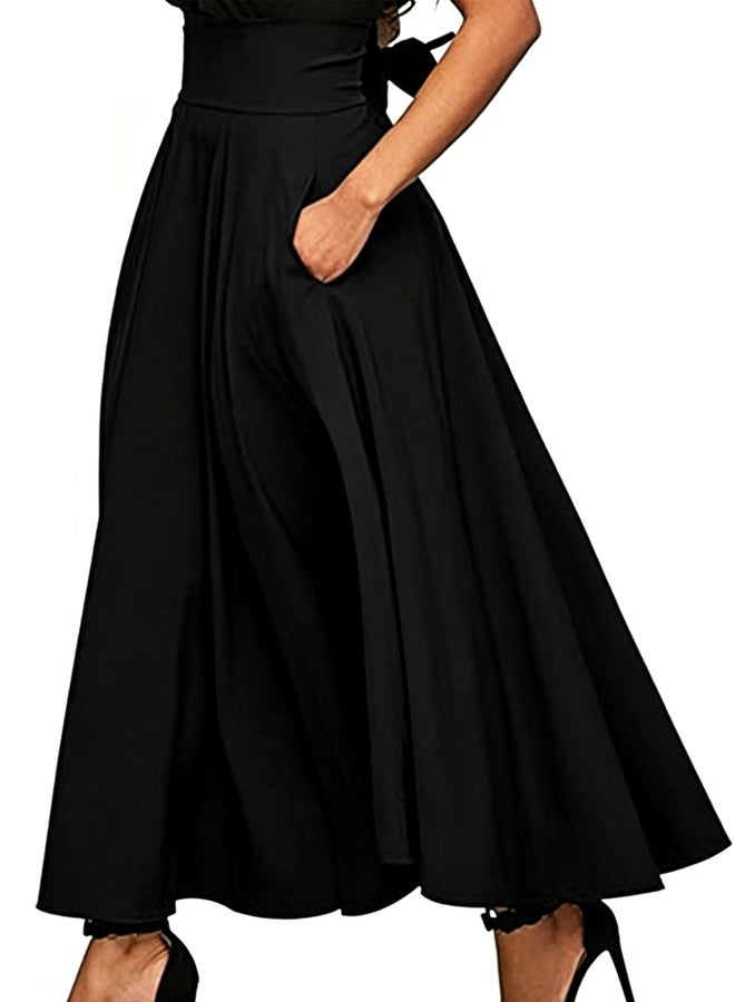 Take Two Black A-Line Maxi Skirt with Bow Tie Detail - Image 1
