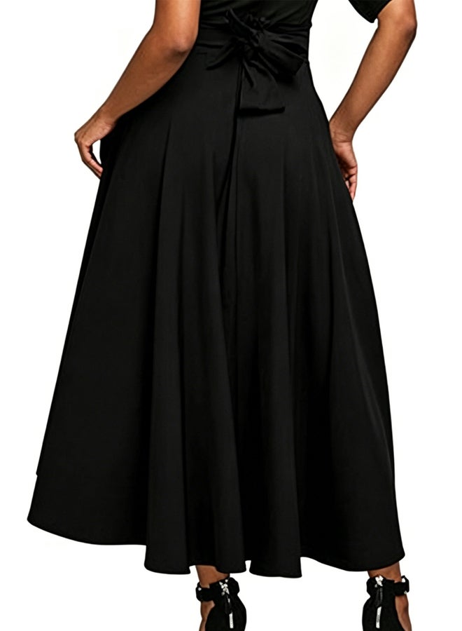 Take Two Black A-Line Maxi Skirt with Bow Tie Detail - Image 4