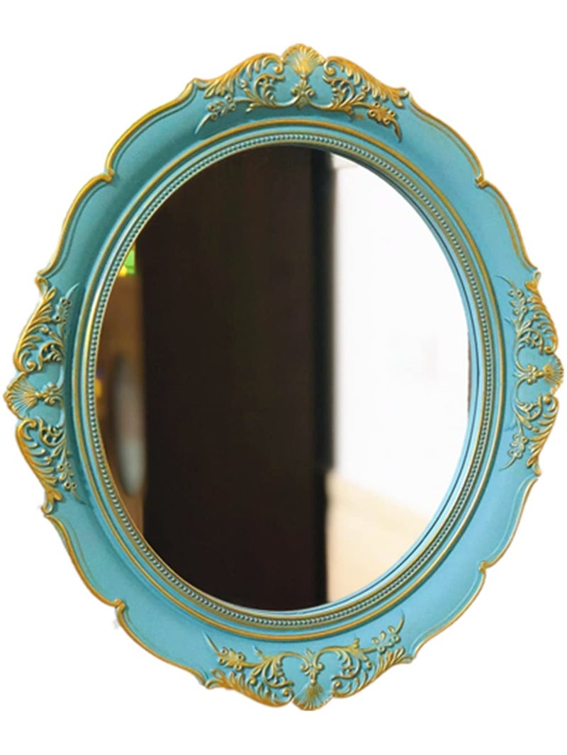 Schonee Mirror Tray, Oval Vintage Decorative Wall Mirror, Jewelry Dresser Organizer Cosmetics Storage Tray, Hanging Mirror(15â€x 13.4â€) (Blue - Oval) - Image 1
