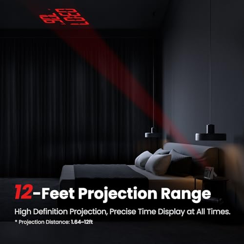 Newentor Projection Alarm Clock, Projection Clock for Bedroom Ceiling, Weather Station Thermometer with Projector Indoor Outdoor TEM&Hum, Forecast, Adjustable Backlight, Black with Red Projector - Image 4