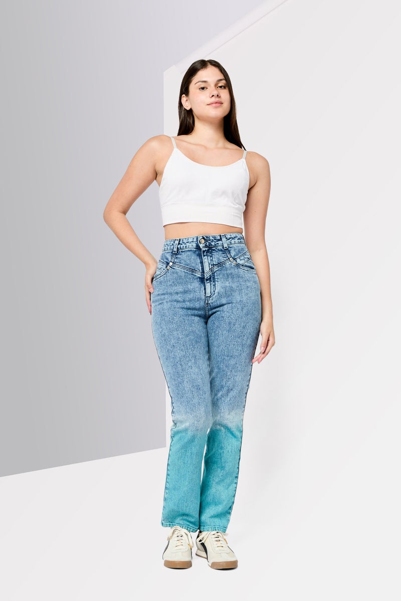 STELLA MCCARTNEY Women Regular Fit Two Tone Stretchable Jeans, Blue  - Image 2
