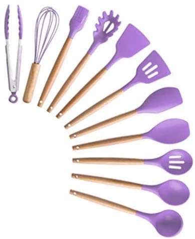 Ziaon Kitchen Utensils, Silicone Heat-Resistant Non-Stick Kitchen Utensil Set Cooking Tools,Turner, Whisk, Spoon,Brush,Spatula, Ladle Slotted Turner Tongs Pasta Fork (Violet) - Image 4