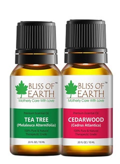 BLISS OF EARTH Bliss of Earth Pure Tea Tree Green & Cedarwood Organic Essential Oils Combo 10ml For Mosquito & Bug Repelling Pack of 2  - Image 1