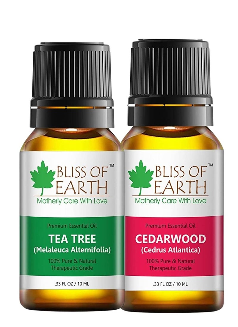 BLISS OF EARTH Bliss of Earth Pure Tea Tree Green & Cedarwood Organic Essential Oils Combo 10ml For Mosquito & Bug Repelling Pack of 2  - Image 1