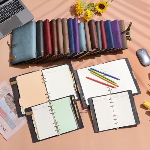 WONDERPOOL Leather Journal Lined Paper Notebook & Pen - Refillable 6 Ring Binder Writing Spiral Diary with Ruled Notepads Vintage Cover for Office Travel Work and Plan Agenda (a-Black, A6) - Image 4