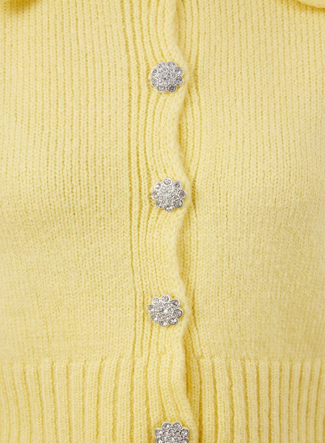 trendyol Yellow Soft Knitwear Crop Cardigan - Jewel Buttoned - Image 4